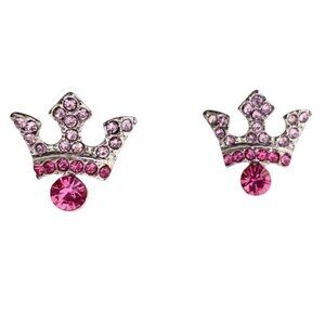 Crystal Collection Crown Pink Rhinestones Post Earrings New Silver Tone